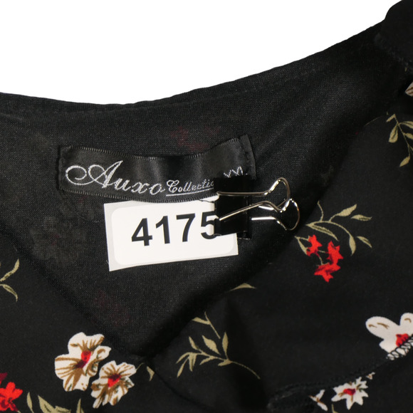 Black Floral Midi Dress Womens Size XXL Sheath Off Shoulder Spaghetti Strap - Picture 8 of 8